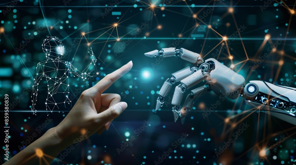 Connection between robot and human Exploring Digital Connectivity Background Connection between robot and human Exploring Digital Connectivity Background