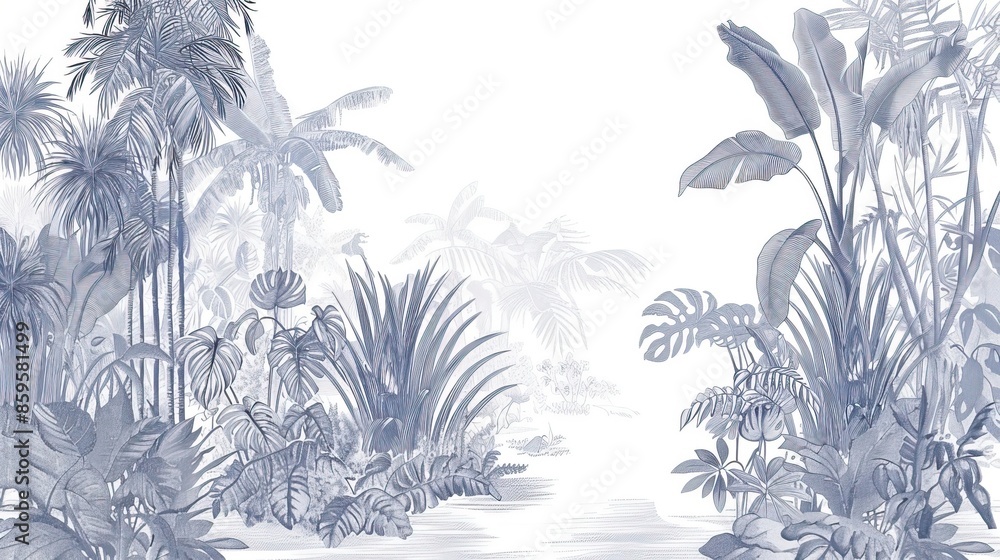 Landscape photograph in black and white. Jungle or forest nature background and mural wallpaper. High quality AI generated image Landscape photograph in black and white. Jungle or forest nature background and mural wallpaper. High quality AI generated image