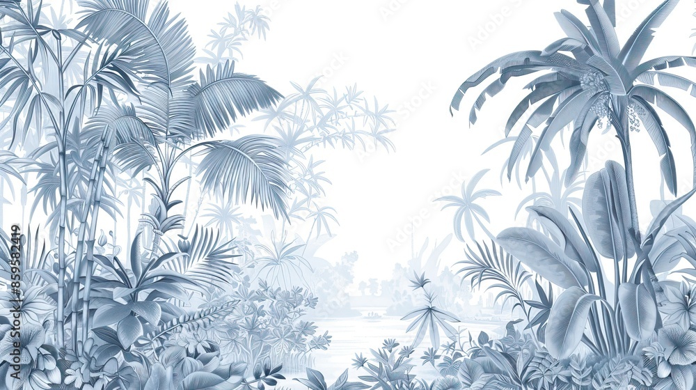 Landscape photograph in black and white. Jungle or forest nature background and mural wallpaper. High quality AI generated image Landscape photograph in black and white. Jungle or forest nature background and mural wallpaper. High quality AI generated image
