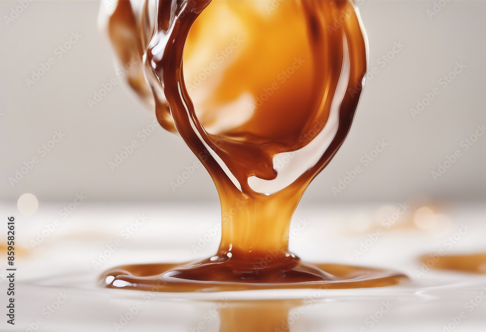 Melted caramel delicious caramel sauce or maple syrup swirl isolated on white background Melted caramel delicious caramel sauce or maple syrup swirl isolated on white background