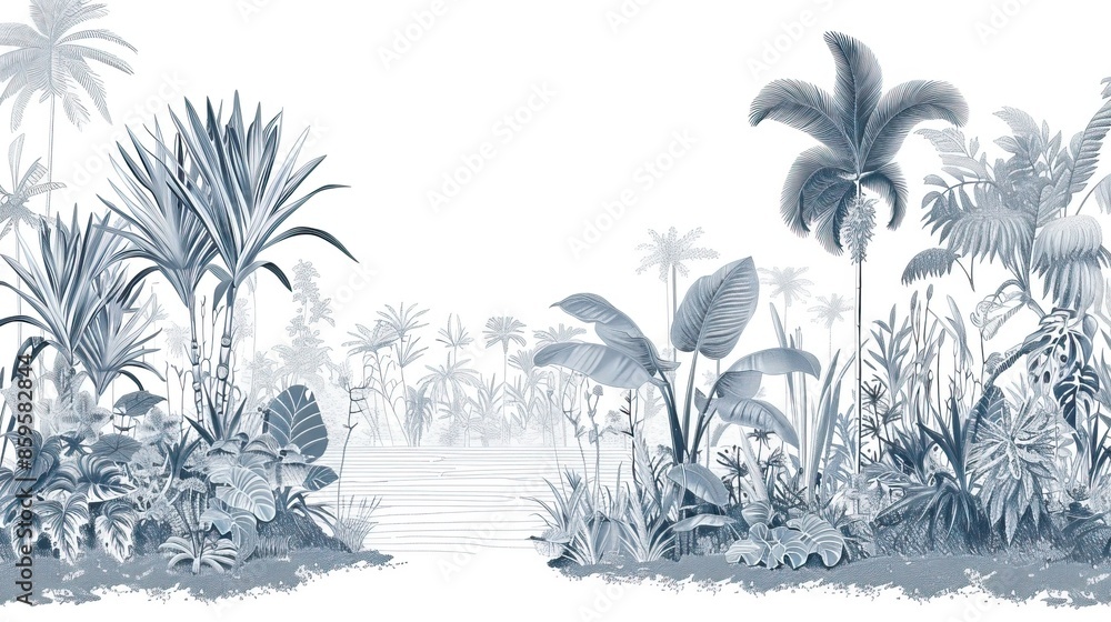 custom made wallpaper toronto digitalLandscape photograph in black and white. Jungle or forest nature background and mural wallpaper. High quality AI generated image