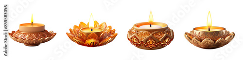 Collection set of Diwali Diya Candles isolated on transparent background