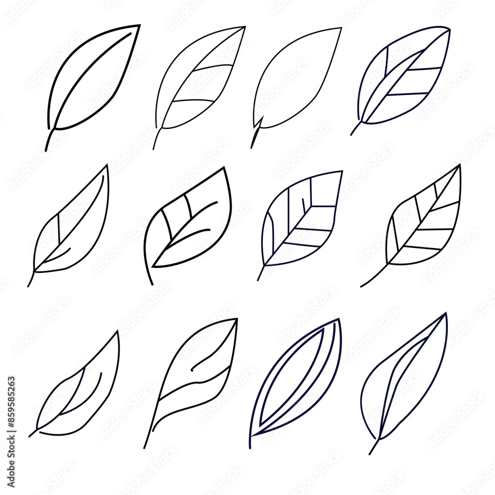 Abstract thin Line black icons leafs and branches set. Abstract thin Line black icons leafs and branches set.