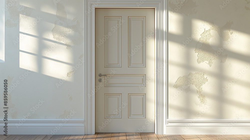 Fototapeta premium 3d render of a room interior with a wooden floor and a white door