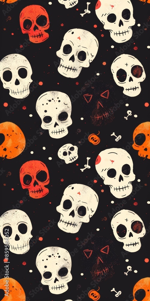 Modern Halloween Background with Minimalist Skeleton Patterns Modern Halloween Background with Minimalist Skeleton Patterns