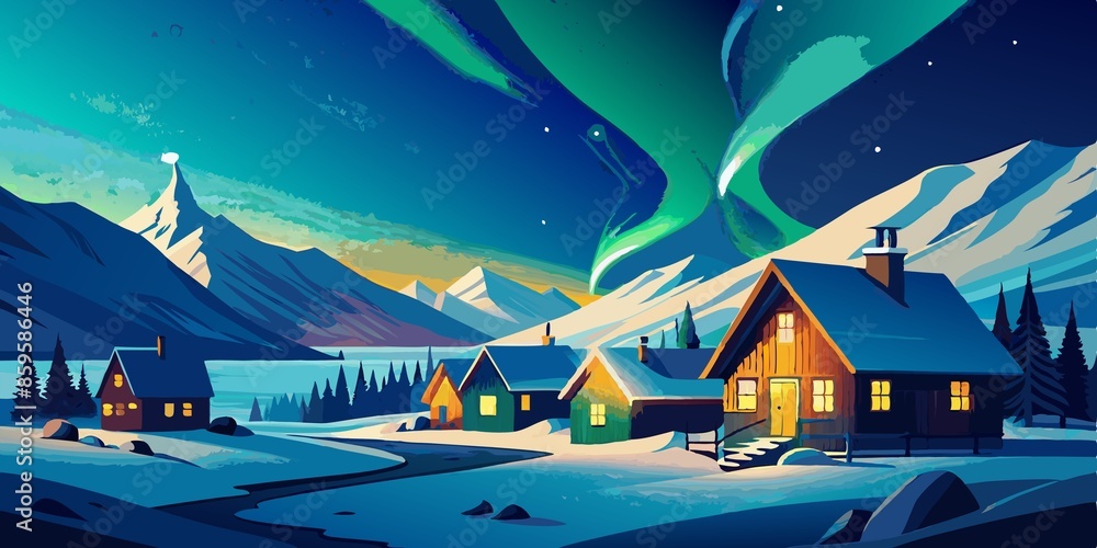 Northern Lights Over a Snowy Village at Night
Northern Lights Over a Snowy Village at Night