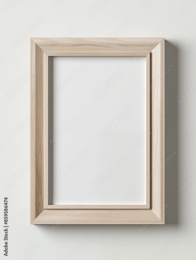 Blank wooden picture frame on white wall. 3d render illustration Blank wooden picture frame on white wall. 3d render illustration