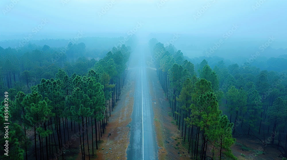 Misty Road Through a Pine Forest Misty Road Through a Pine Forest
