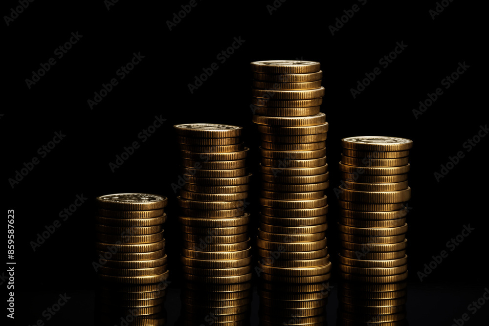 Stacks of coins on a black background. Shallow depth of field. Stacks of coins on a black background. Shallow depth of field.