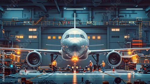 Ground crew checking aircraft engines.