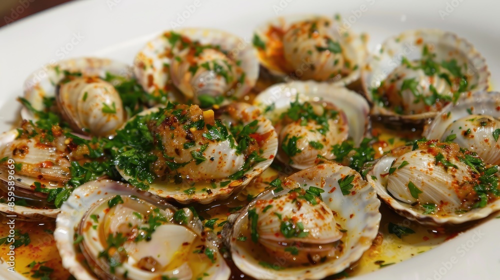 Cockles cooked in steam with a zesty seafood dressing Cockles cooked in steam with a zesty seafood dressing