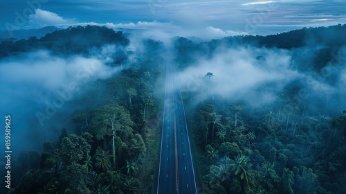 Highway Through a Misty Rainforest