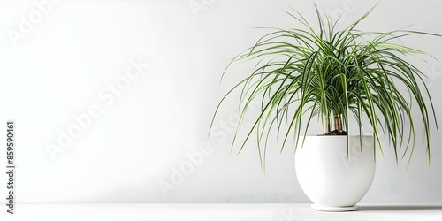 Ponytail Palm in White Pot Indoor Plant Decor on a White Background. Concept Indoor Plant Decor, Ponytail Palm, White Pot, Home Interior, White Background