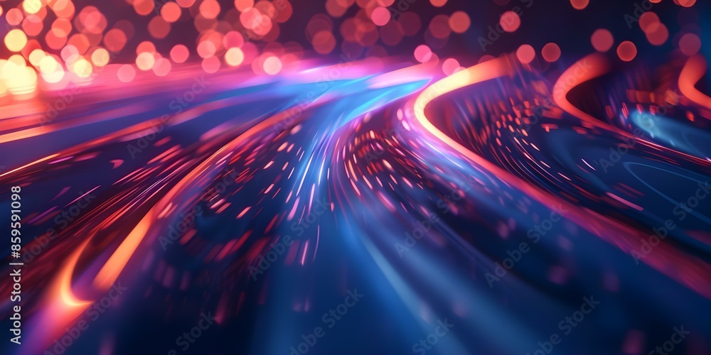 Φωτογραφία Glowing neon wave lines and bokeh lights on a futuristic abstract background