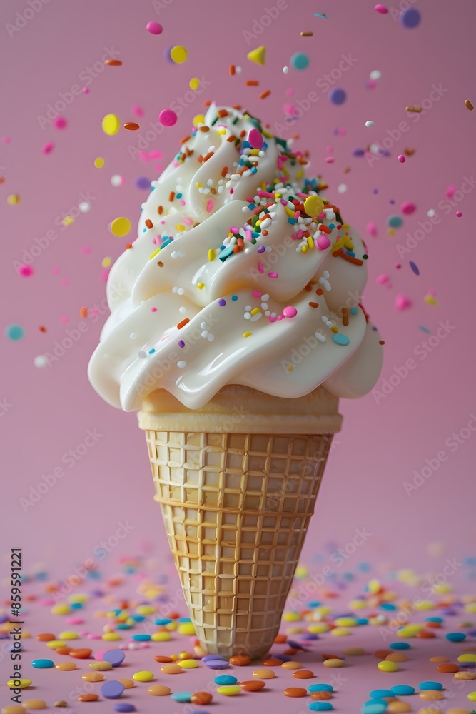 Soft Serve Ice Cream Cone with Rainbow Sprinkles Soft Serve Ice Cream Cone with Rainbow Sprinkles
