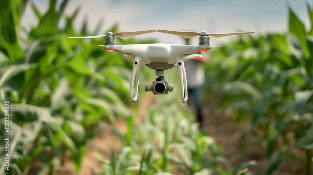Farmer utilizes a drone to survey their fields and collecting data on crop health and soil conditions, Technology and innovation in modern agriculture. Farmer utilizes a drone to survey their fields and collecting data on crop health and soil conditions, Technology and innovation in modern agriculture.