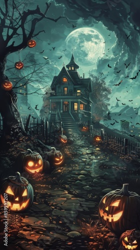 Eerie Halloween Night Celebration Illustration