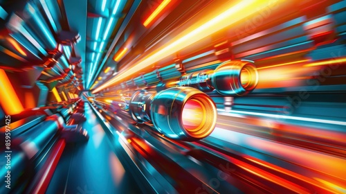 High-speed futuristic tunnel with vibrant streams of light and glowing neon colors, symbolizing technology and fast-moving digital innovation.