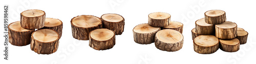 Cut tree trunks collection isolated on transparent background