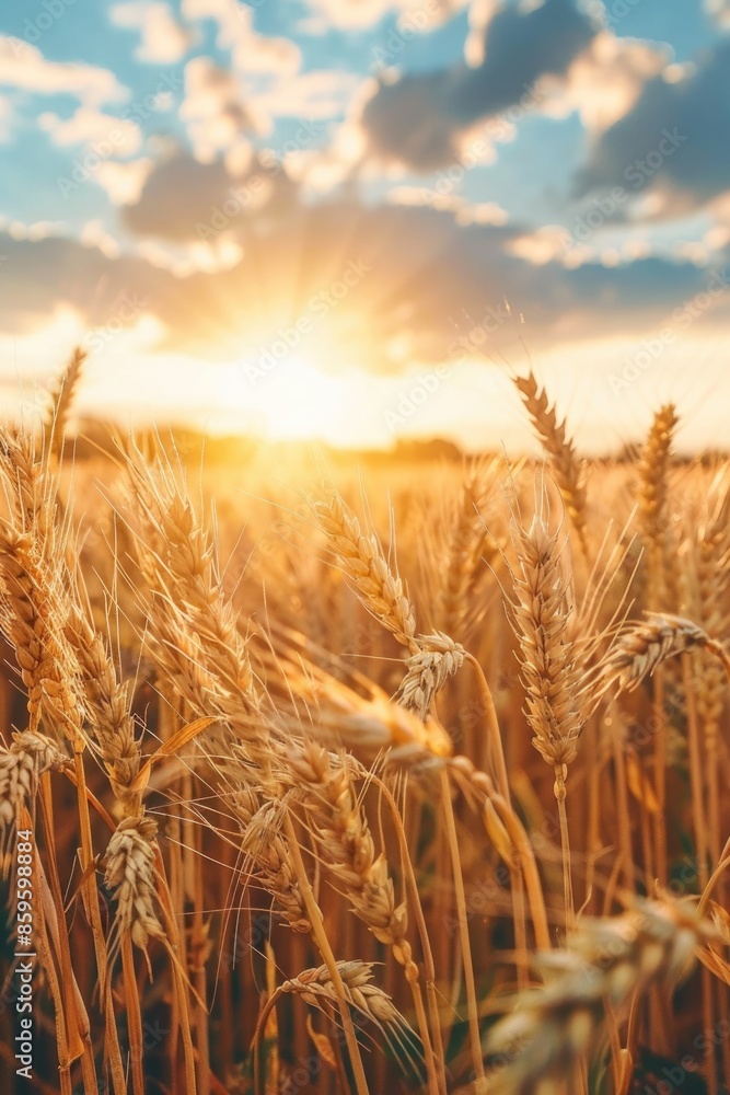 A golden field of wheat at sunset, great for agricultural or rustic-themed projects A golden field of wheat at sunset, great for agricultural or rustic-themed projects