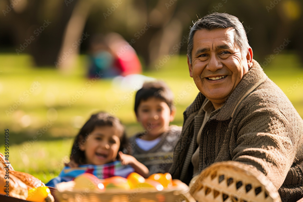 Man enjoying a picnic with children in a park Man enjoying a picnic with children in a park