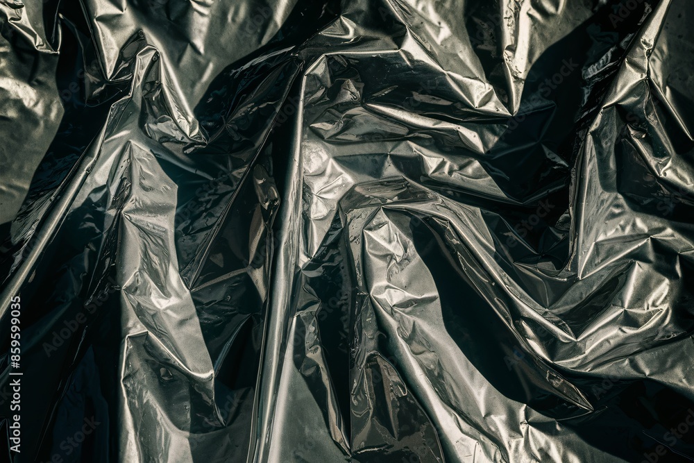 The image is of a crumpled up piece of black plastic with shiny highlights.
The image is of a crumpled up piece of black plastic with shiny highlights.