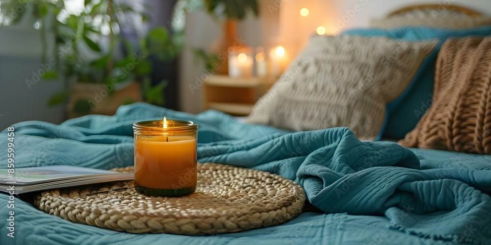 Εκτύπωση καμβά Cozy bedroom with scented candle books and magazines for relaxation and comfort