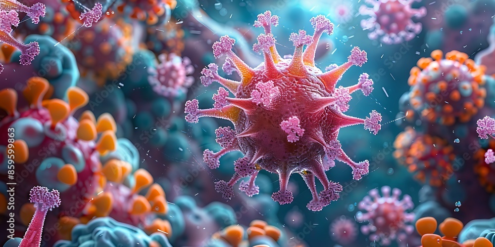 Microscopic view of colorful viruses and bacteria Microscopic view of colorful viruses and bacteria