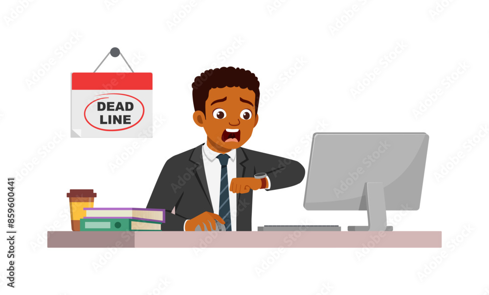 man employee sit in desk working on office and panic because of deadline man employee sit in desk working on office and panic because of deadline