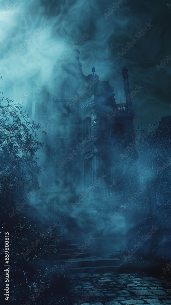 Fototapeta premium Halloween Night with Fog and Copy Space
