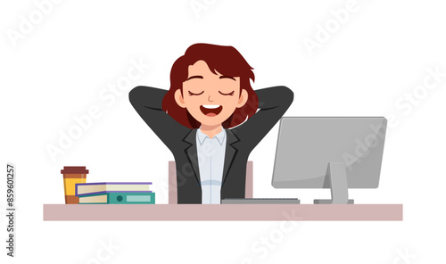 woman employee sit in desk working on office and feel relaxed