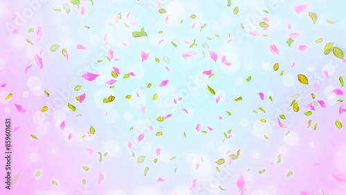 Spring cherry blossom petals and leaves, nature gradient design element