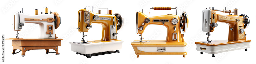 Fototapeta premium Fabric Sewing Machine collection isolated on transparent background