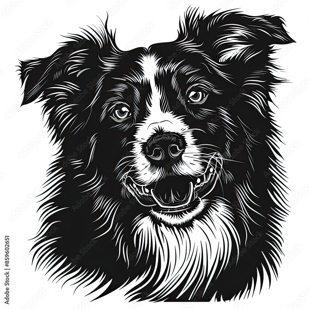 Fototapeta premium A black and white drawing of a Border Collie dog