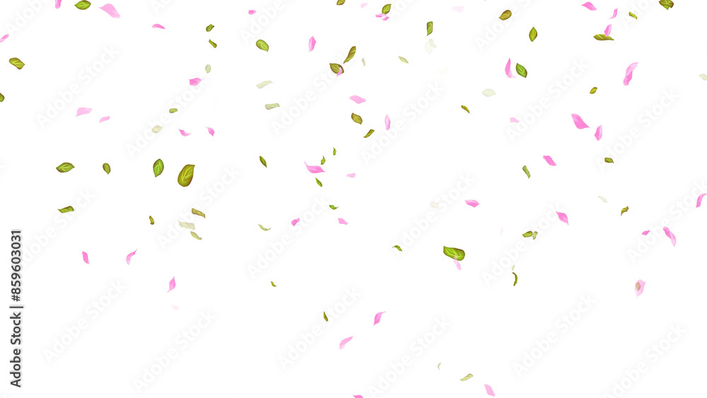 Spring background, Leaves and Petals Falling on White Background Spring background, Leaves and Petals Falling on White Background