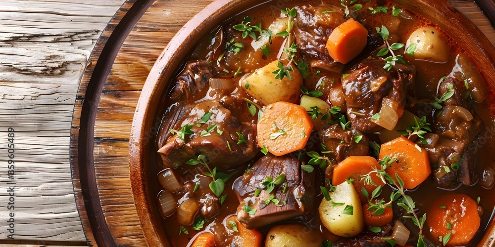 Savor the flavors of Jamaican oxtail stew with carrots, potatoes, and savory gravy. Concept Jamaican cuisine, Oxtail stew, Traditional recipe, Comfort food, Caribbean flavors Savor the flavors of Jamaican oxtail stew with carrots, potatoes, and savory gravy. Concept Jamaican cuisine, Oxtail stew, Traditional recipe, Comfort food, Caribbean flavors