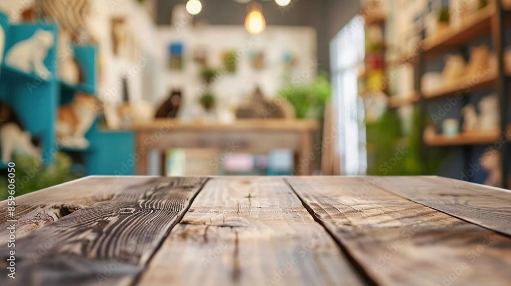 Rustic Wooden Table in a Blurred Interior Rustic Wooden Table in a Blurred Interior