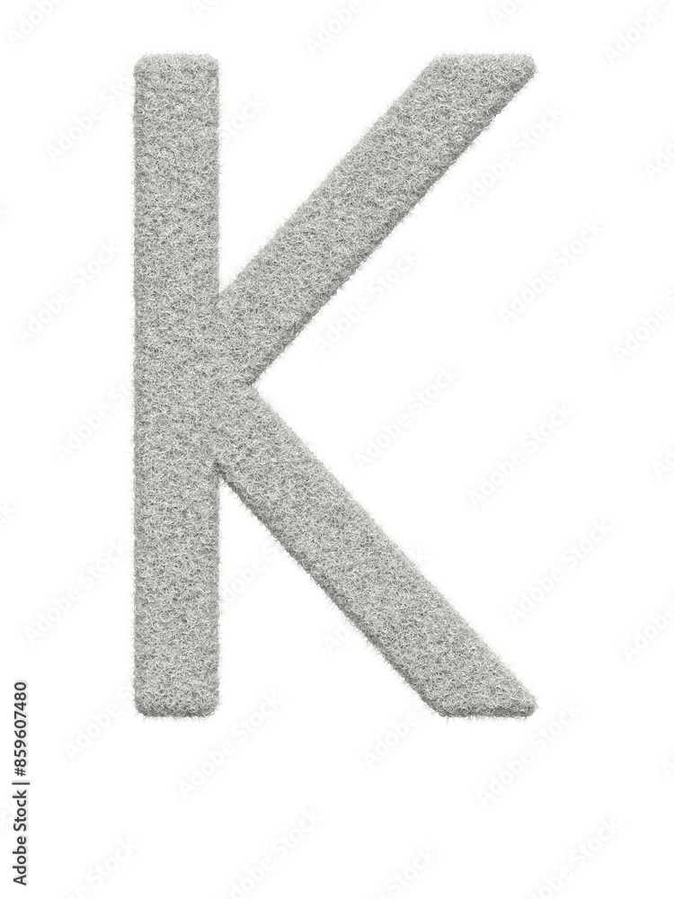 Letter K made of white wool with many fine hairs, transparent background, 3d rendering Letter K made of white wool with many fine hairs, transparent background, 3d rendering