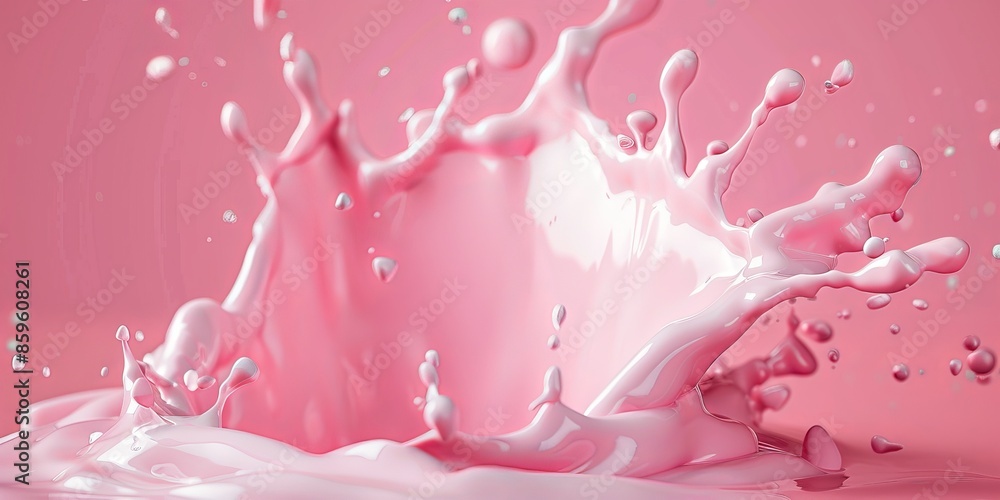 Splash, splash of pink milky liquid similar to smoothie, yoghurt or cream Splash, splash of pink milky liquid similar to smoothie, yoghurt or cream