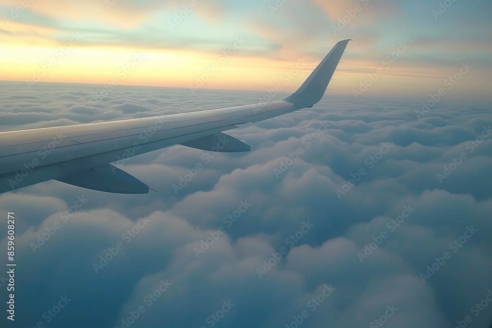 Obraz premium In the Air: Plane Wing Over Cloudscape