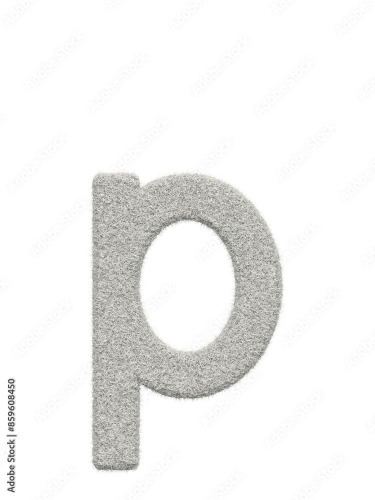 Small letter p made of white wool with many fine hairs, transparent background, 3d rendering Small letter p made of white wool with many fine hairs, transparent background, 3d rendering