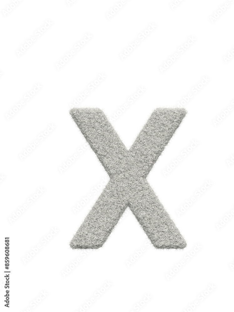 Fototapeta premium Small letter x made of white wool with many fine hairs, transparent background, 3d rendering