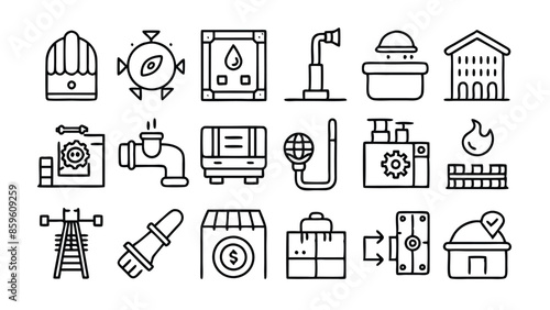 Set of 60 outline icons related to plumbing, heating, ventilation, construction, renovation. Linear icon collection. Editable stroke. Vector illustration
