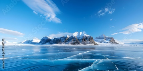 Frozen tundra with icy mountains lakes and ancient ice spirits whispering tales. Concept Frozen Tundra, Icy Mountains, Ancient Ice Spirits, Whispering Tales, Arctic Landscapes photo