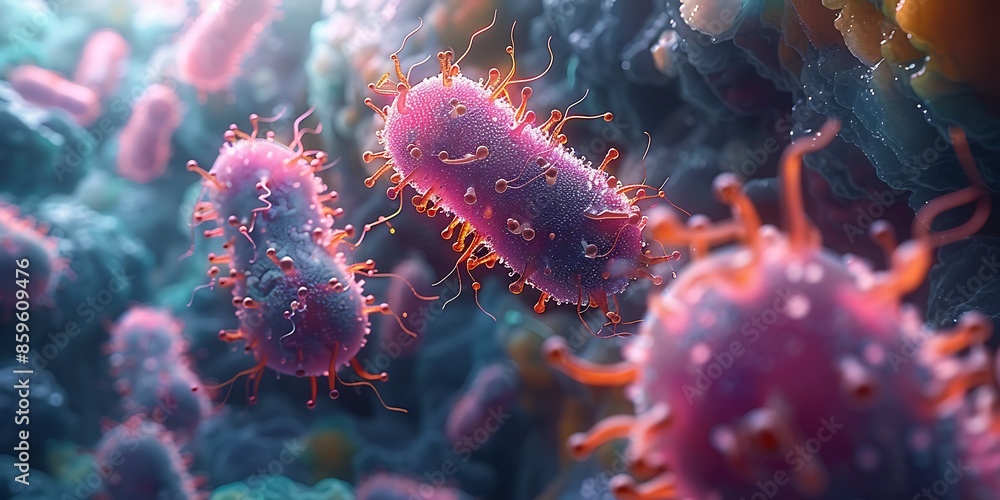 Microscopic view of bacteria and viruses, causing infections and diseases. Microscopic view of bacteria and viruses, causing infections and diseases.