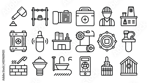 Set of 60 outline icons related to plumbing, heating, ventilation, construction, renovation. Linear icon collection. Editable stroke. Vector illustration