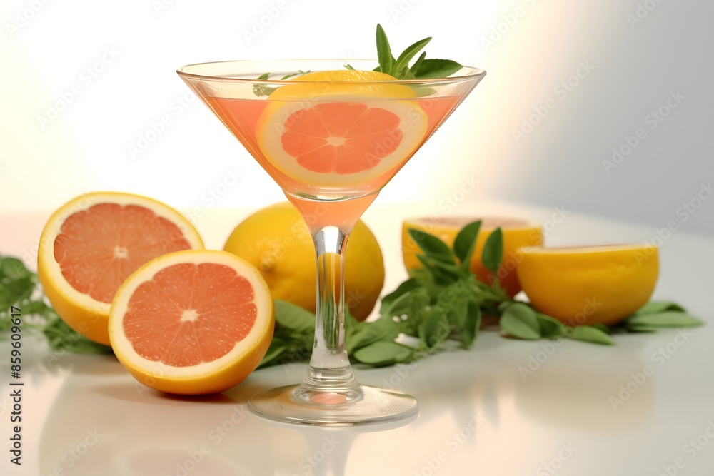 Refreshing lemon cocktail with rosemary garnish served in a martini glass. Refreshing lemon cocktail with rosemary garnish served in a martini glass.