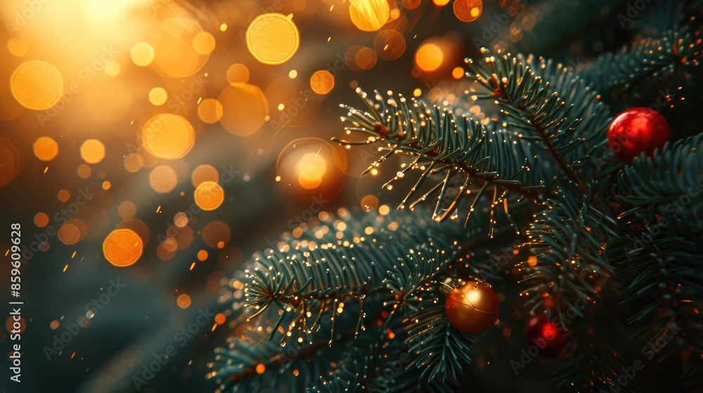 Christmas Tree Detail, Festive Macro Shot Christmas Tree Detail, Festive Macro Shot