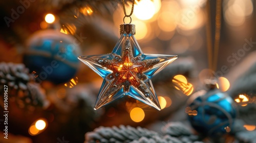 Shimmering Crystal Star Atop Festive Tree © Andrii 
