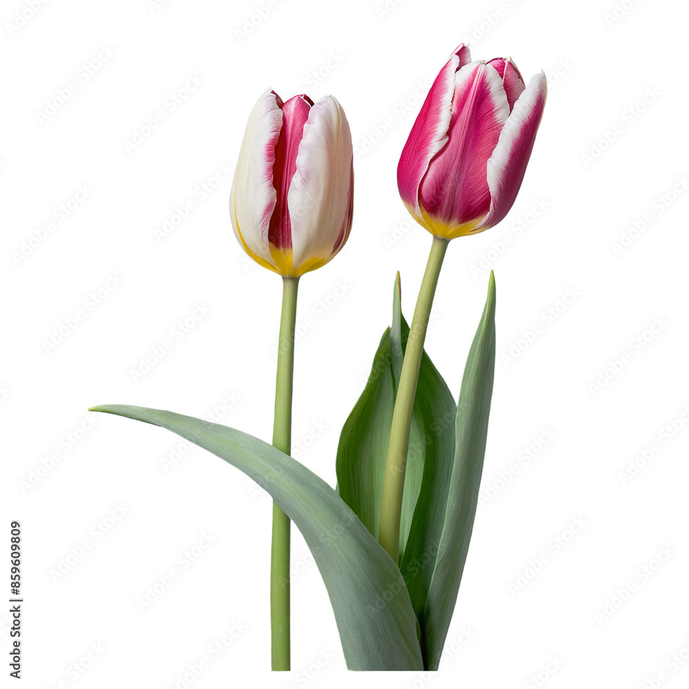 Fototapeta premium red white tulips on transparent background
